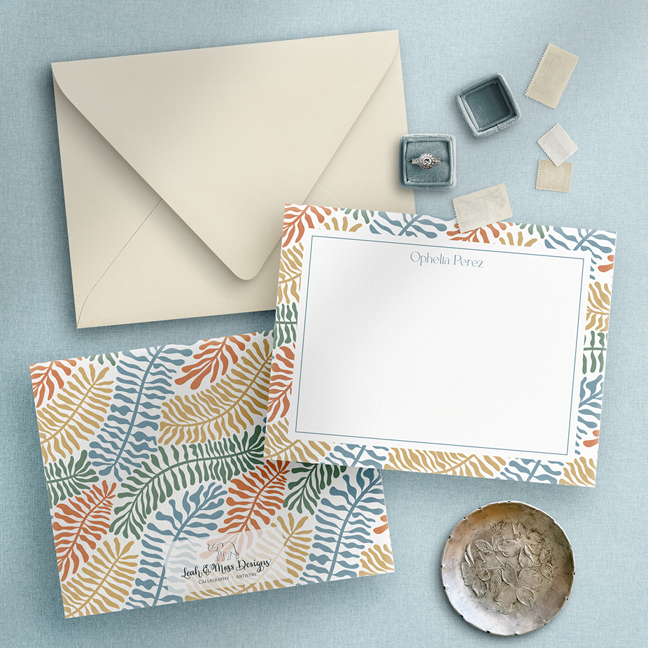 personalized wedding thank you notes with funky leaves