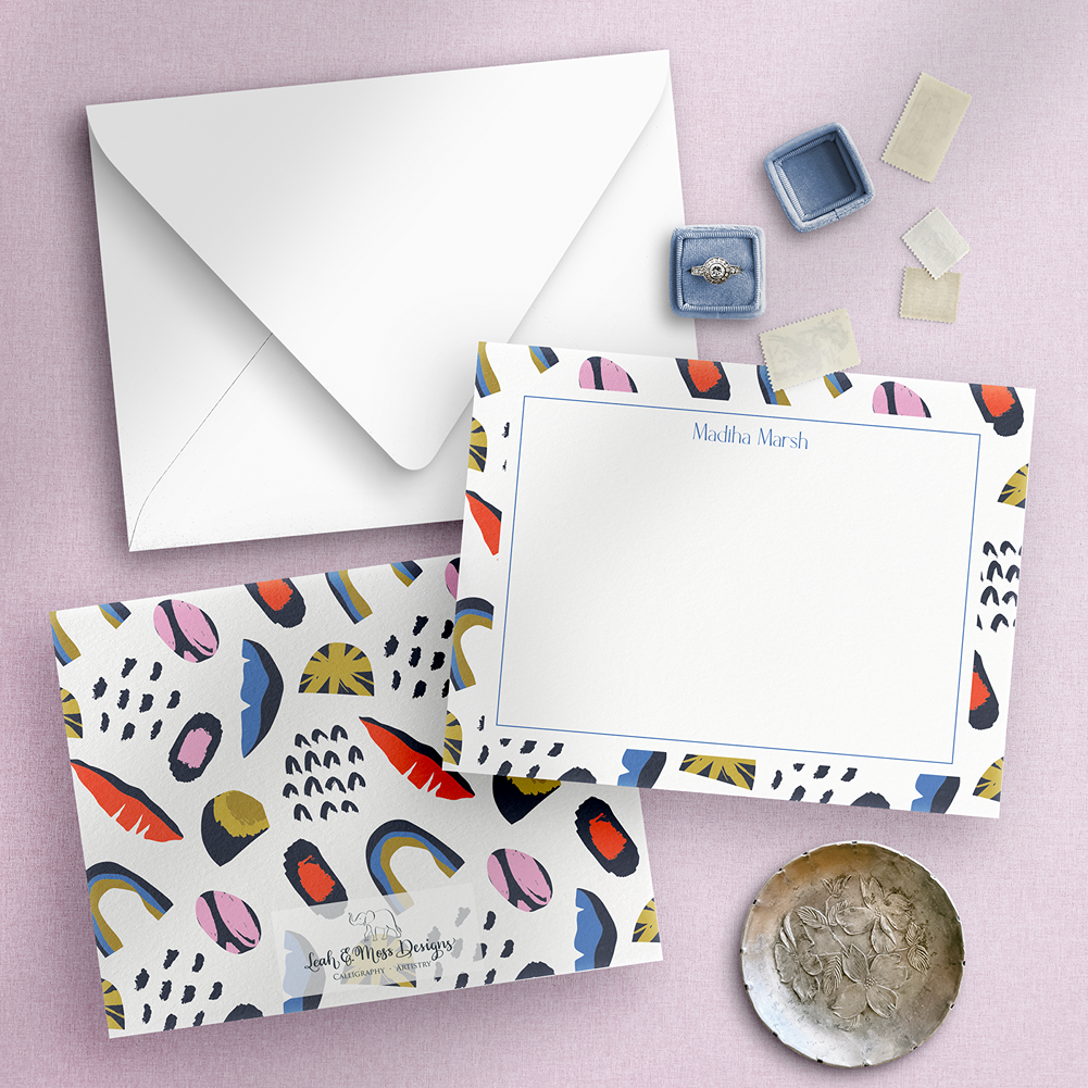 personalized wedding thank you notes with modern colorful pattern