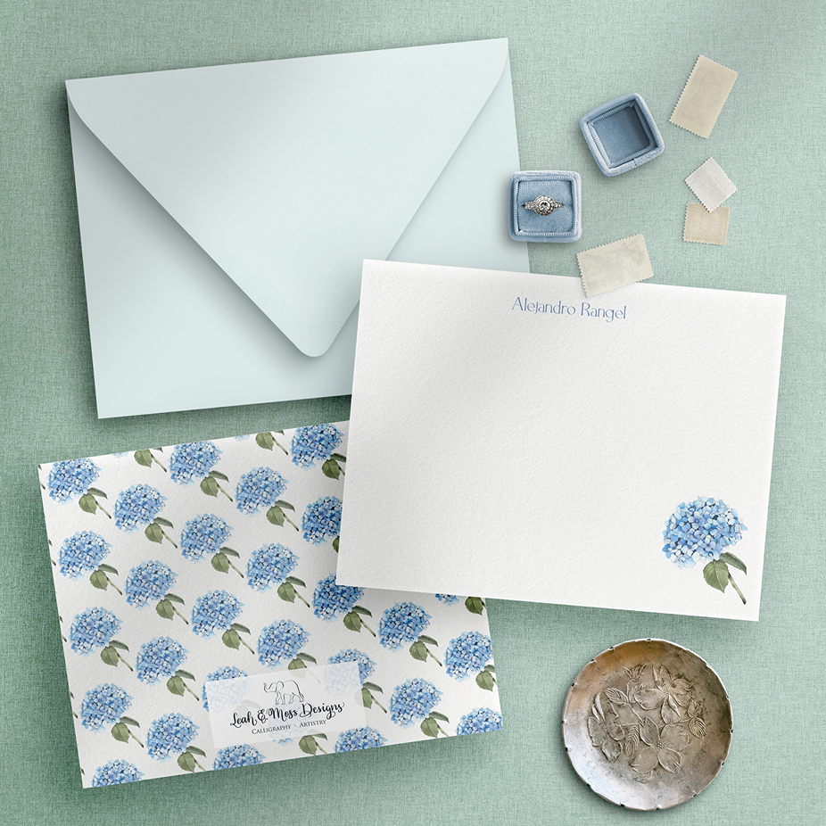 personalized wedding thank you notes with hydrangeas