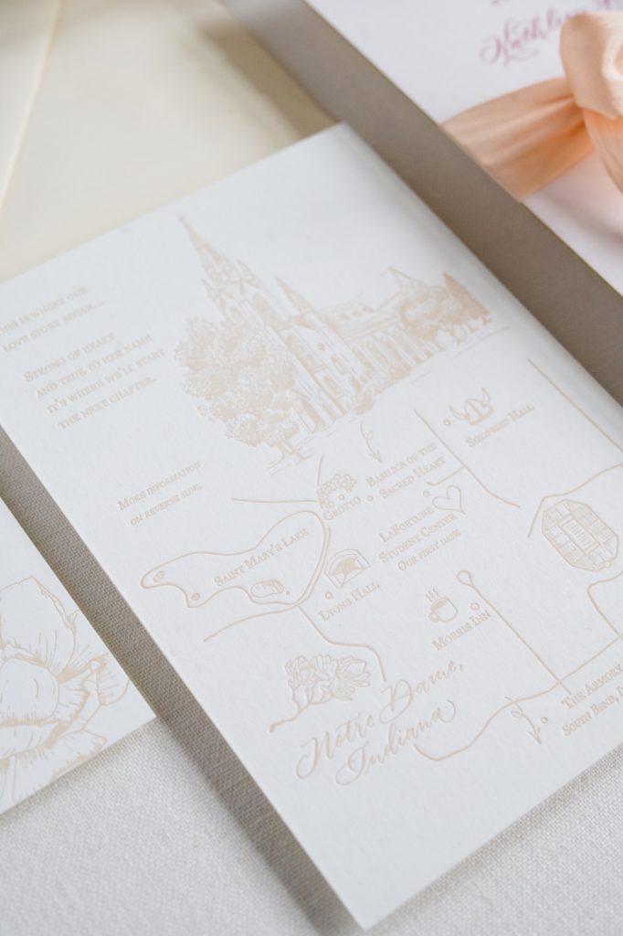 custom map for an invitation for a wedding at Notre Dame