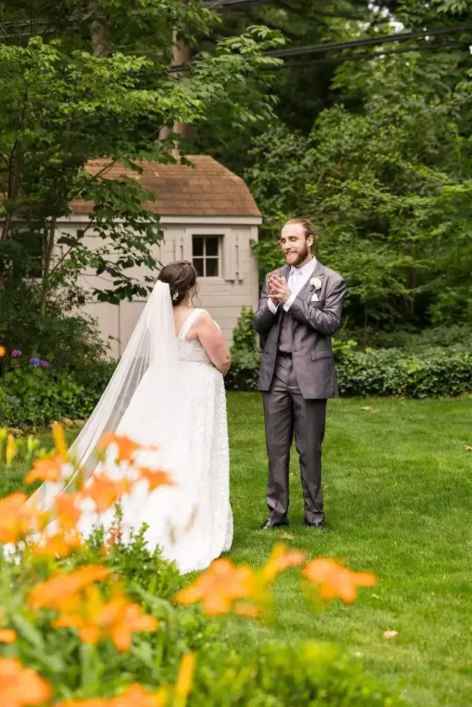 bride and groom first look