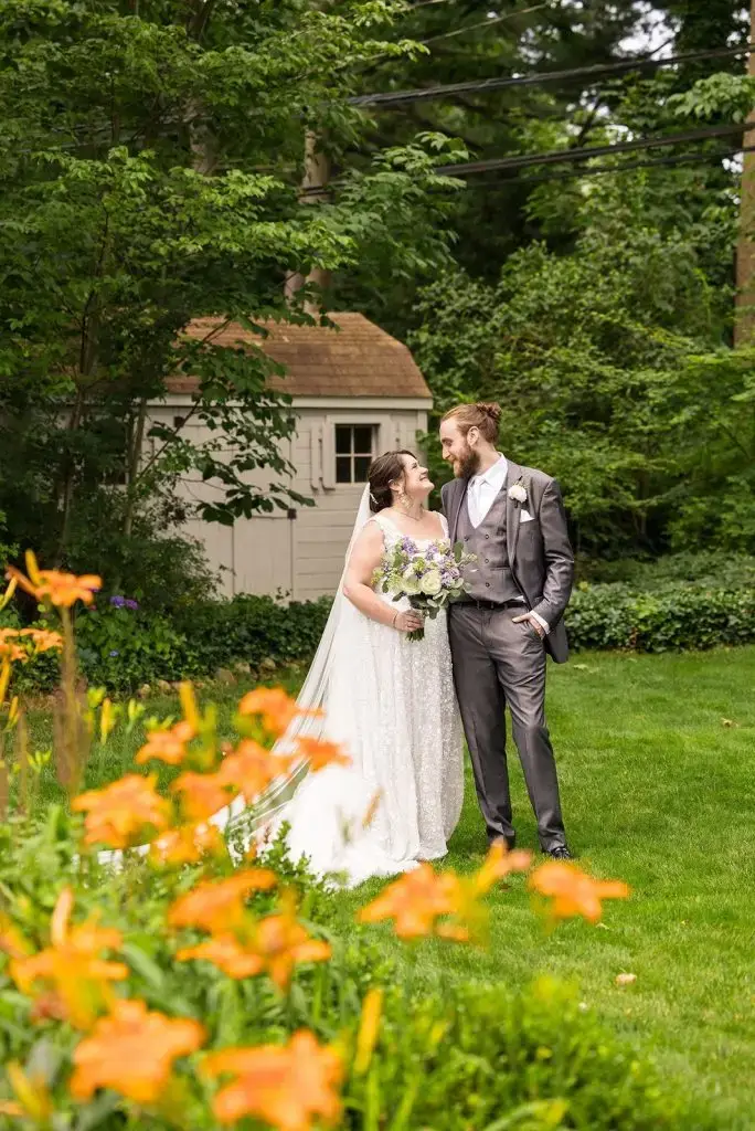 bride and groom looking at each other