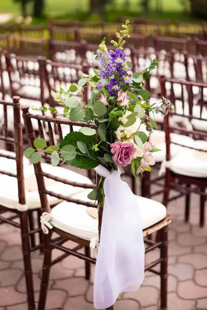 purple and pink aisle decor at Mansion at Oyster Bay wedding - from Leah E. Moss Designs