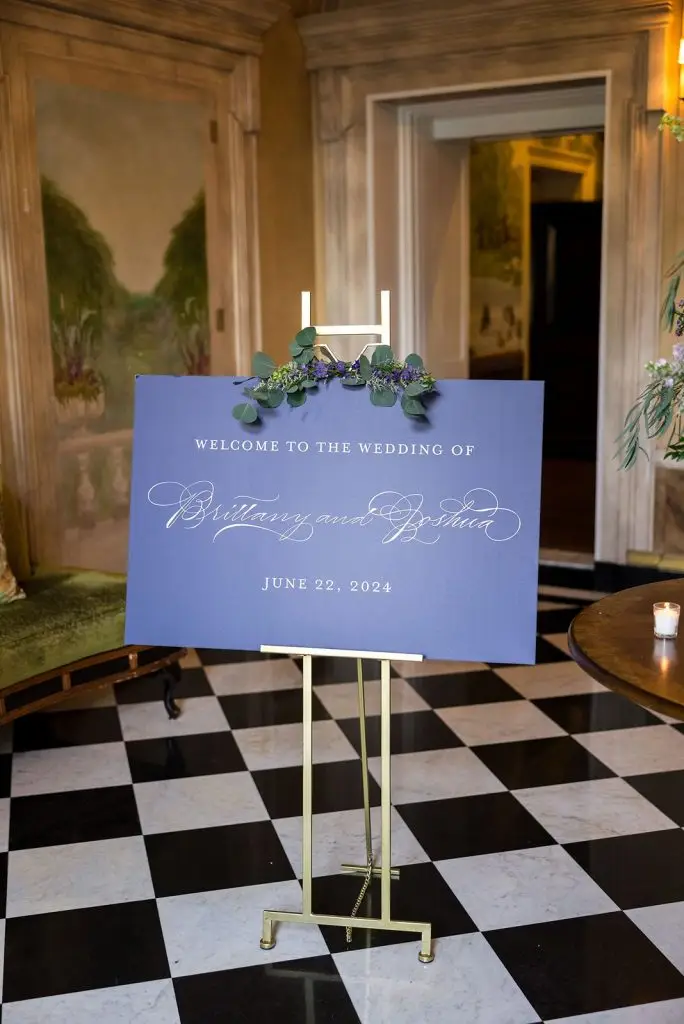 welcome sign for a Mansion at Oyster Bay wedding - from Leah E. Moss Designs
