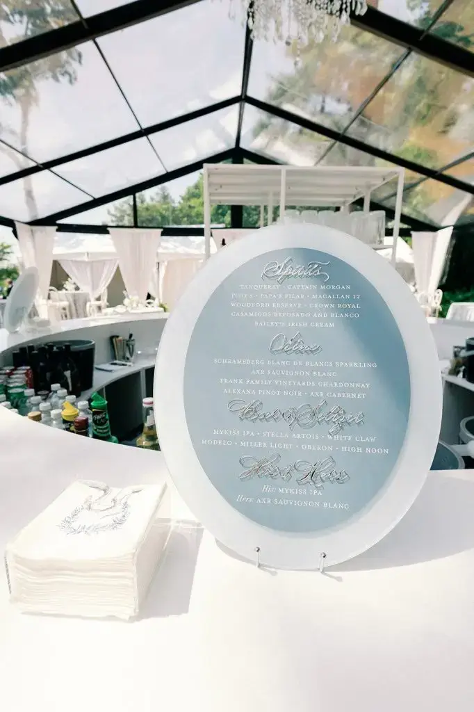 laser cut acrylic bar signage as part of this day of wedding stationery