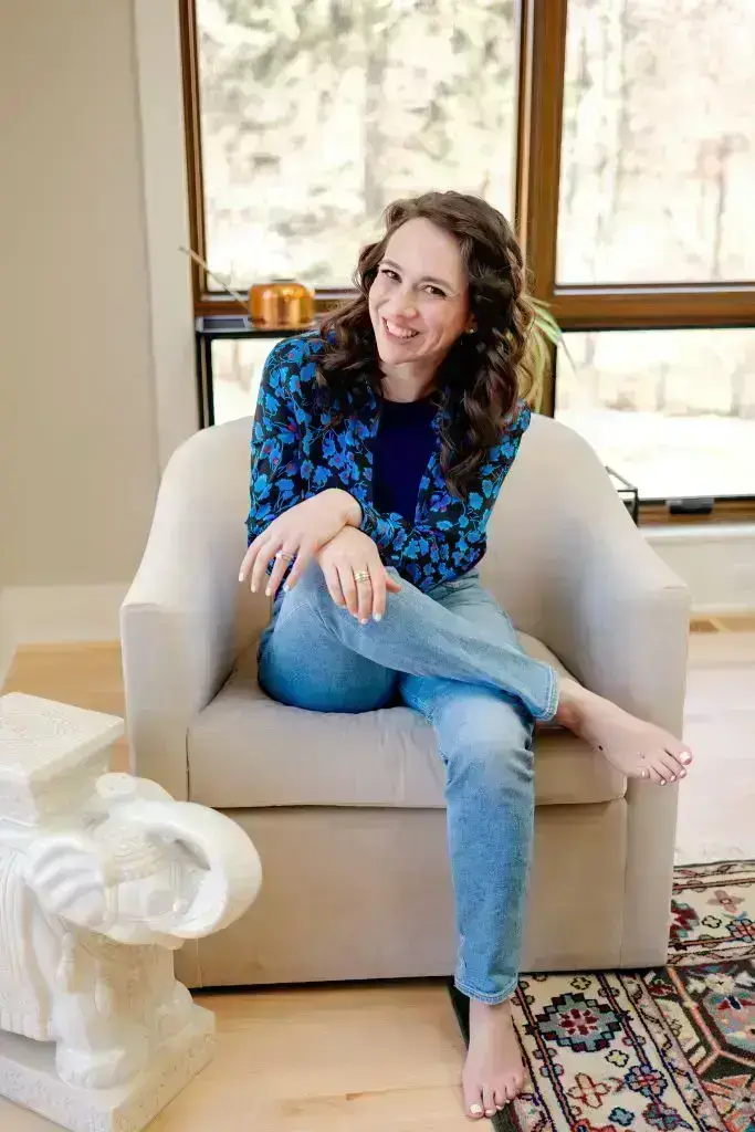 detroit wedding invitations designer leah moss sits at home