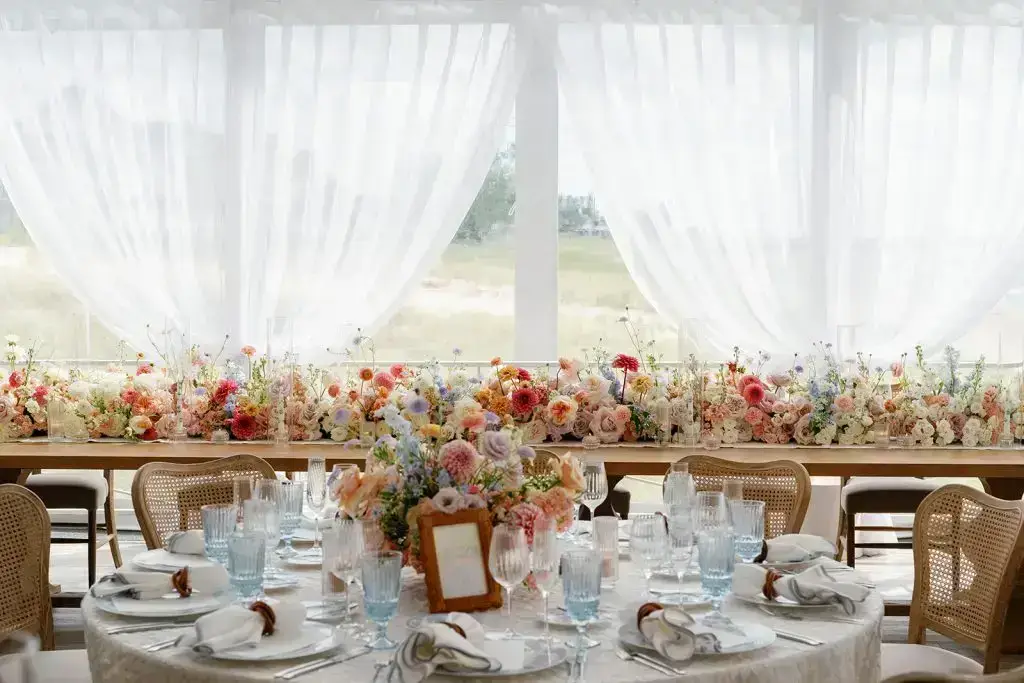 mix of reception tables at this Lake Michigan wedding
