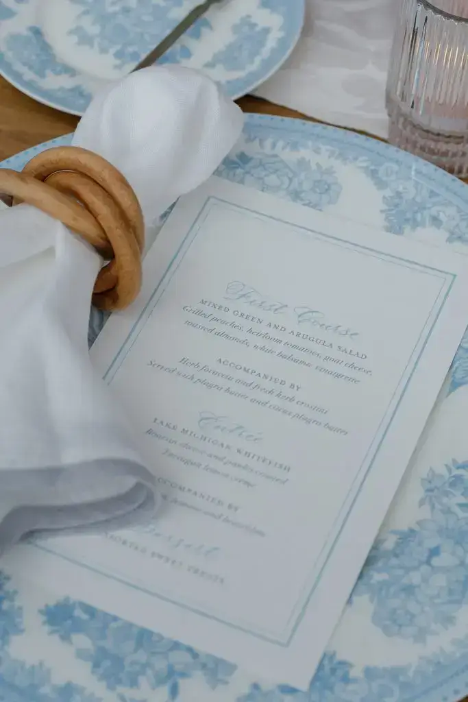 menus for a Lake Michigan wedding