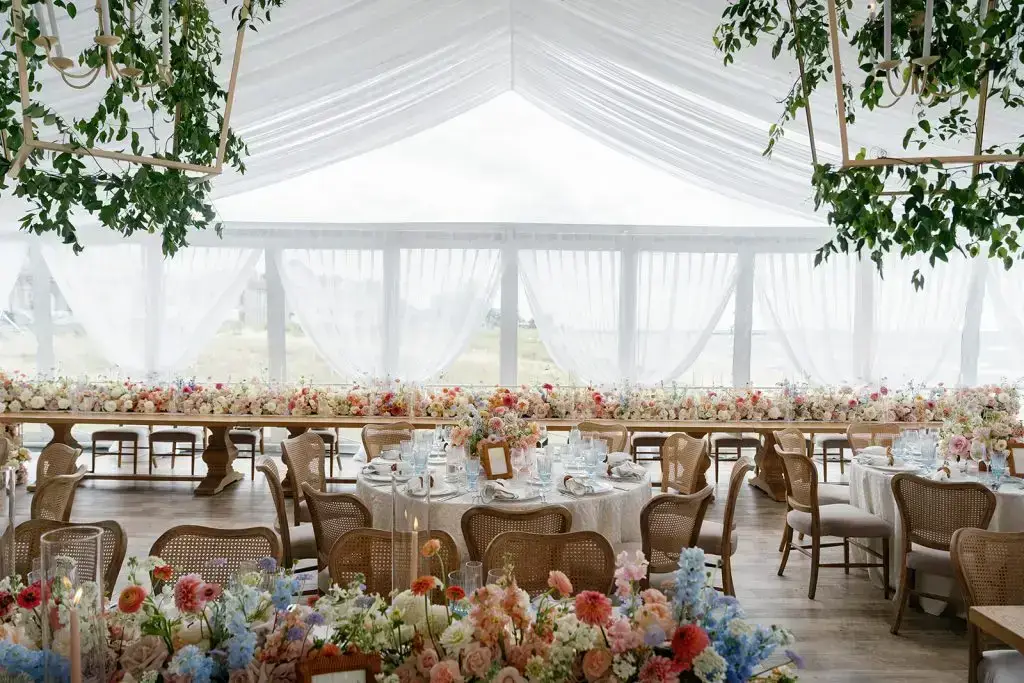 lake michigan wedding tent view