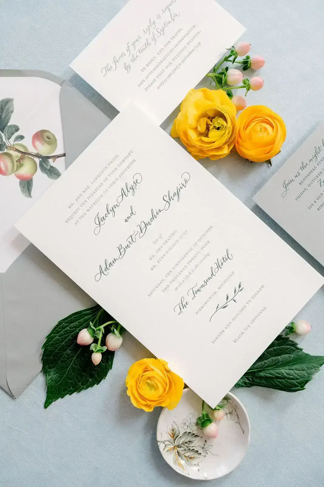 green letterpress luxury wedding invitations