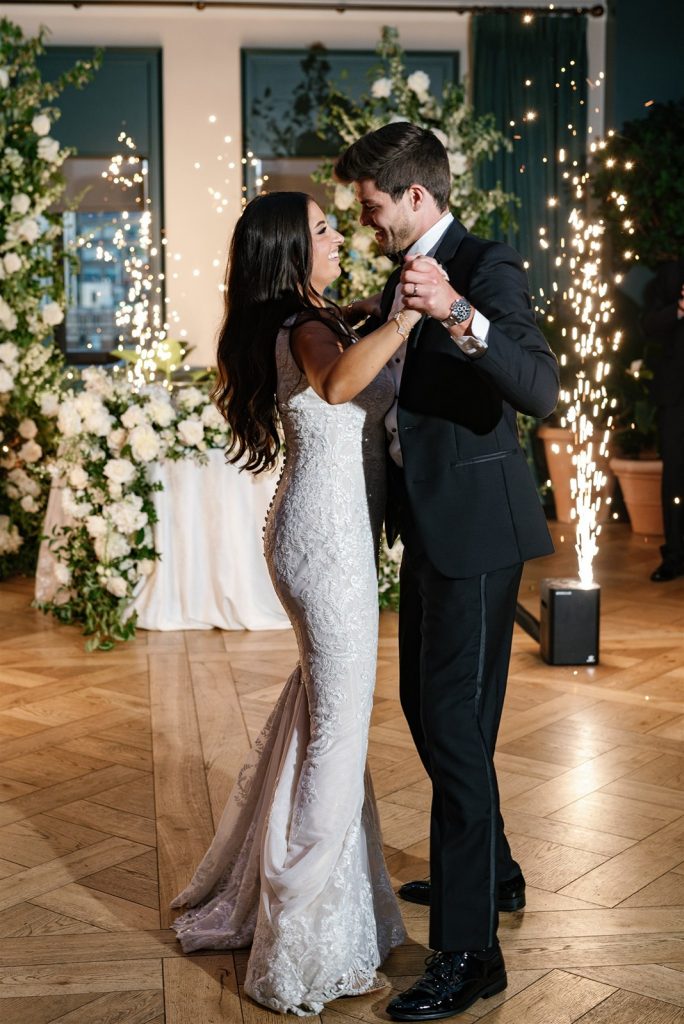 couple's first dance at their Book Tower wedding reception