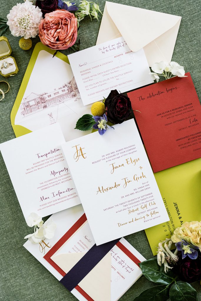 Detroit golf club wedding invitations