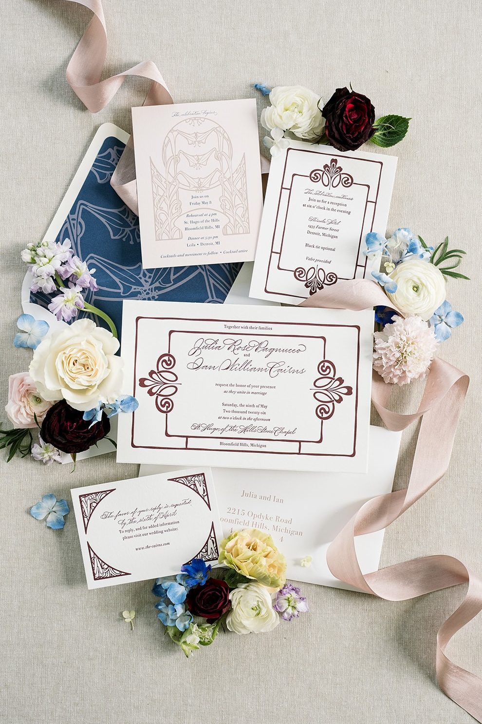 art nouveau style luxury wedding invitations