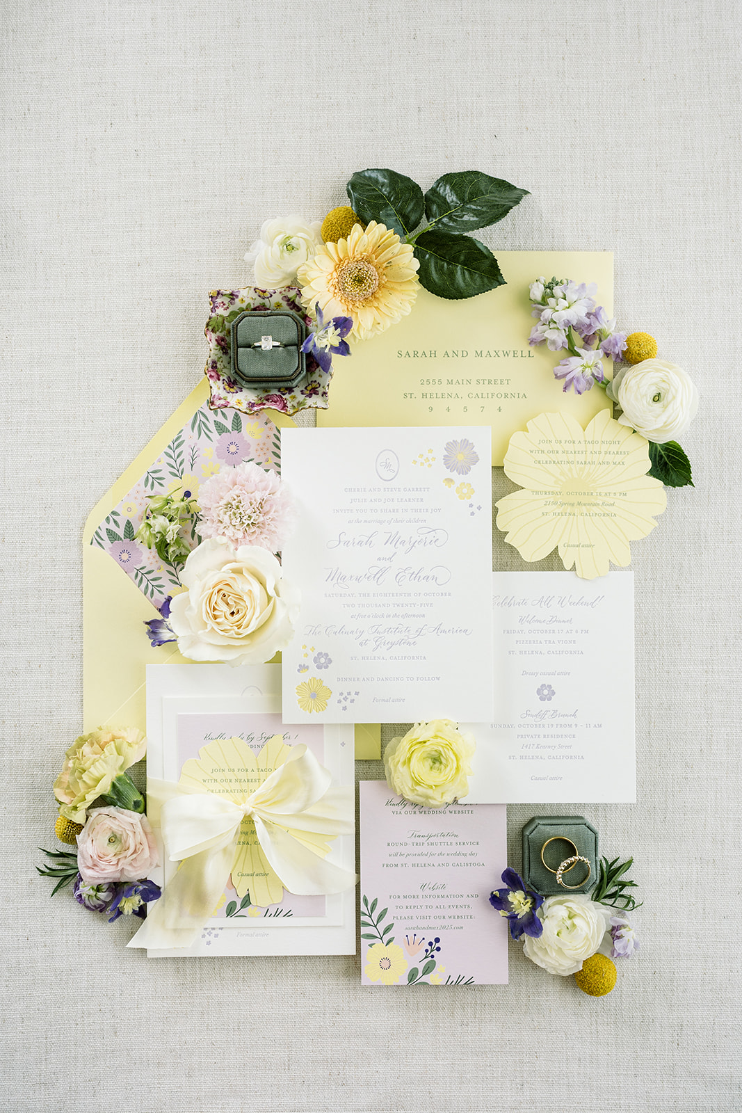 yellow and lavender unique wedding invitation