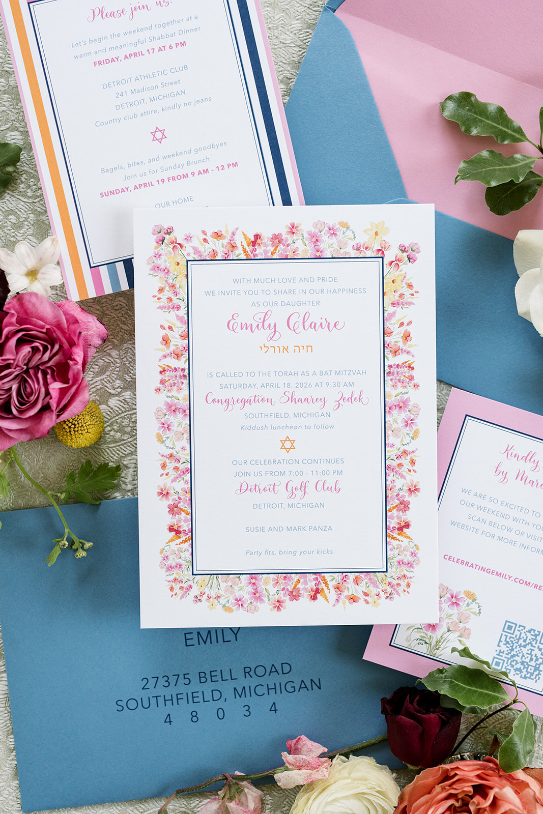 watercolor florals make for a unique wedding invitation